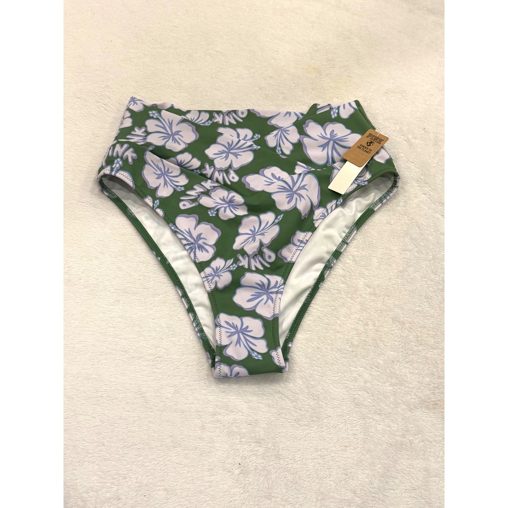 Victoria's Secret PINK High Waist V-Front Bikini Bottom Green Floral Small NWT - Picture 2 of 7